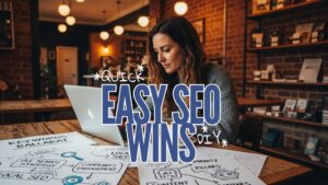 Woman working on laptop with SEO plans