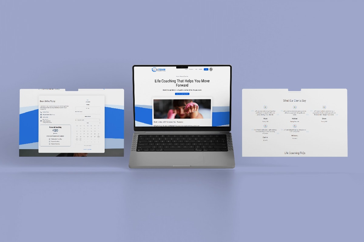 Life coaching website displayed on laptop screens