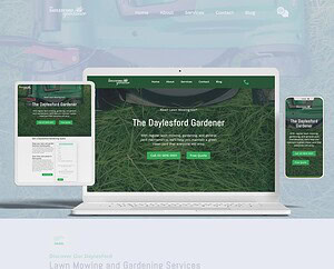 Lawn care website displayed on multiple devices showcasing professional gardening and lawn mowing services.