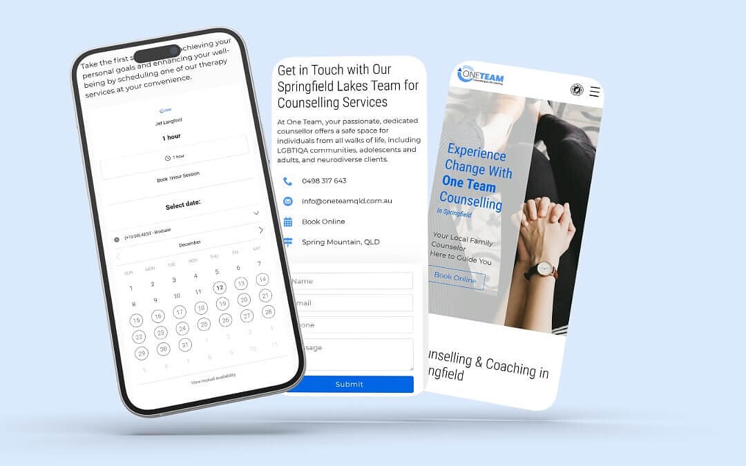 Online counselling booking and contact options display