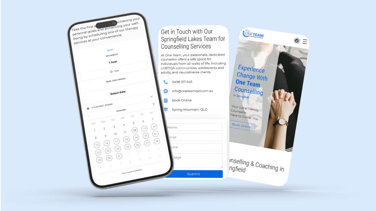 Online counselling booking and contact options display