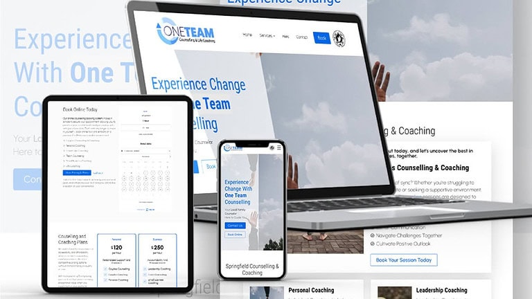 One Team Counselling website on multiple devices