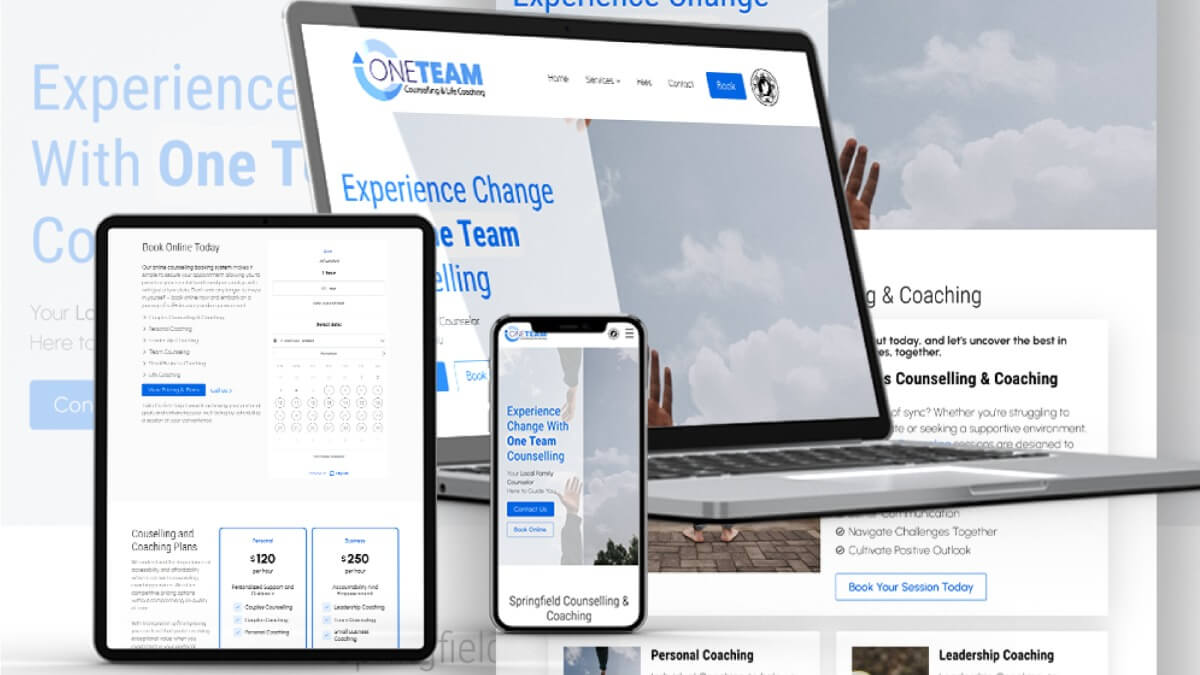 One Team Counselling website on multiple devices