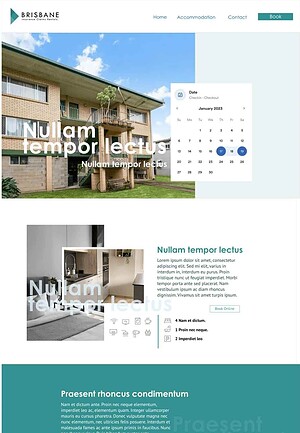 Brisbane insurance accommodation website homepage design showing clear navigation, warm colours, and intuitive booking call-to-action.
