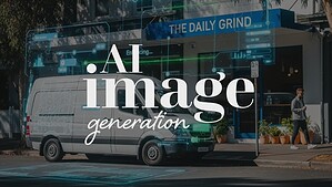 AI image generation concept outside cafe