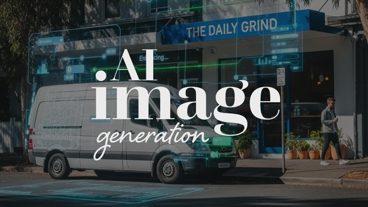 AI image generation concept outside cafe