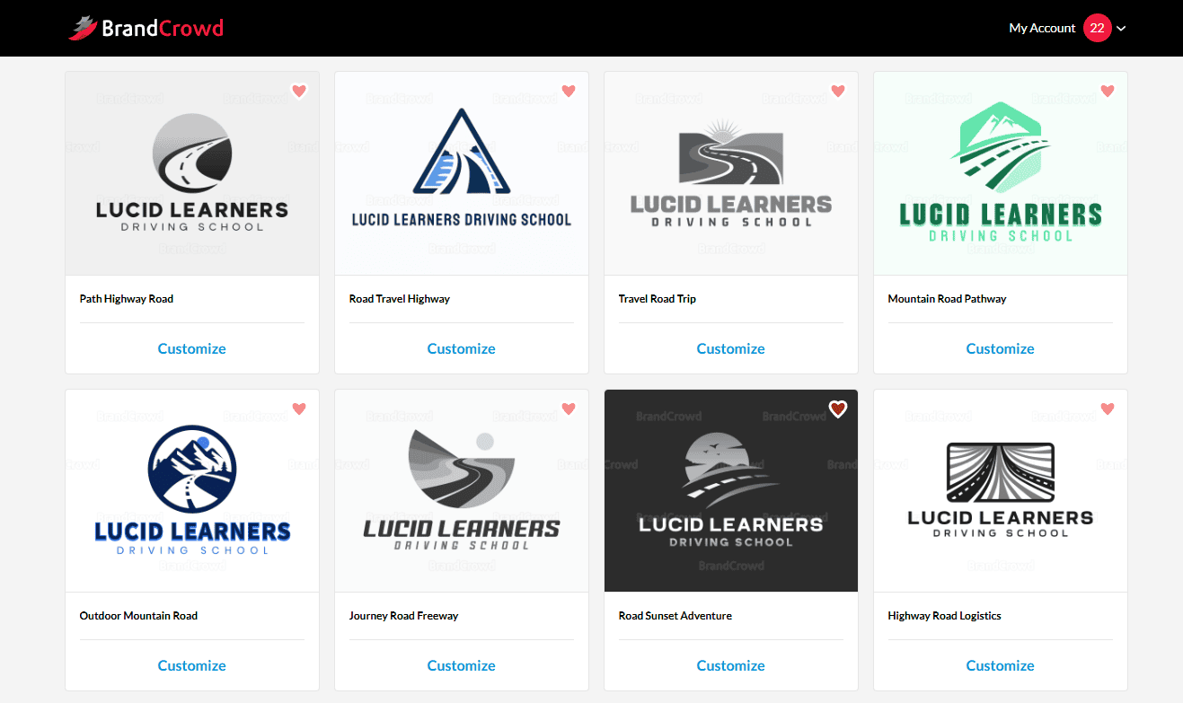 Brandcrowd logo maker Favourites Dashboard