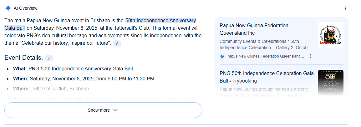 PNG 50th Independence Gala Ball event details.