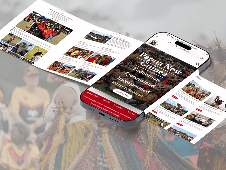 Papua New Guinea Queensland Federation website on phone and magazine.