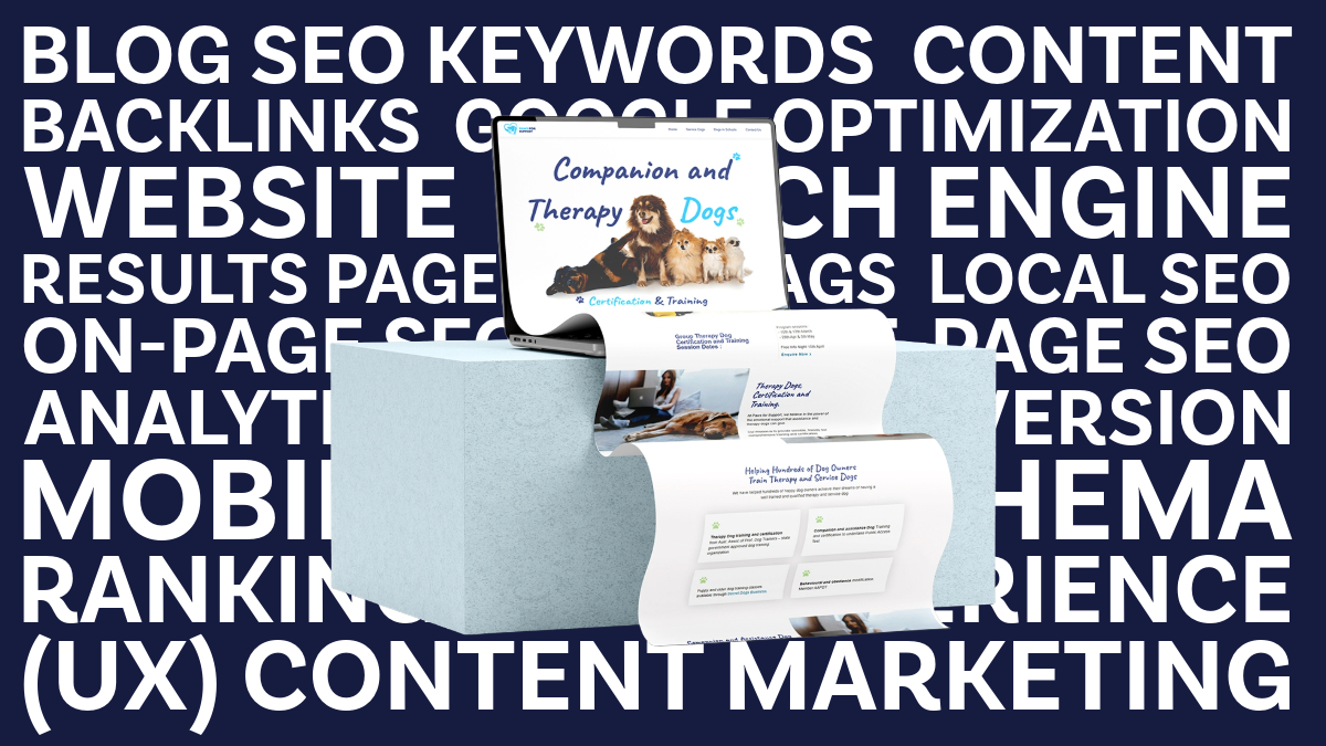 SEO strategies with companion dog training website display.