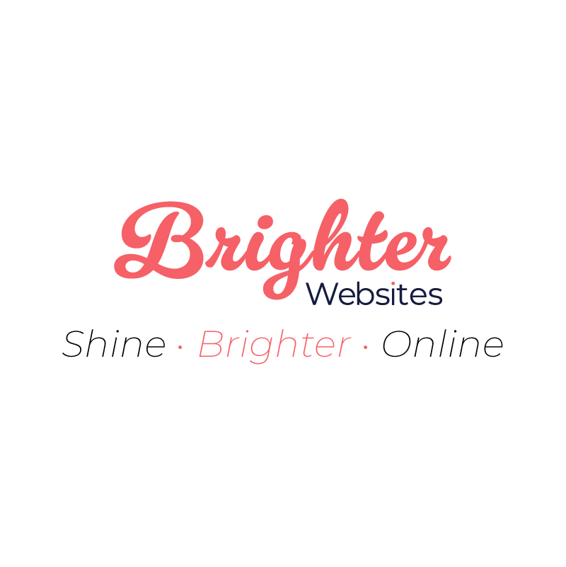 Brighter Websites logo, modern red script design.