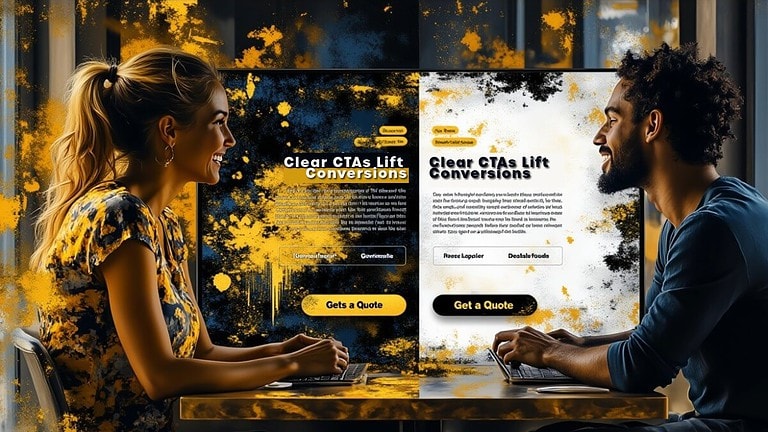 Two people discussing website conversion design