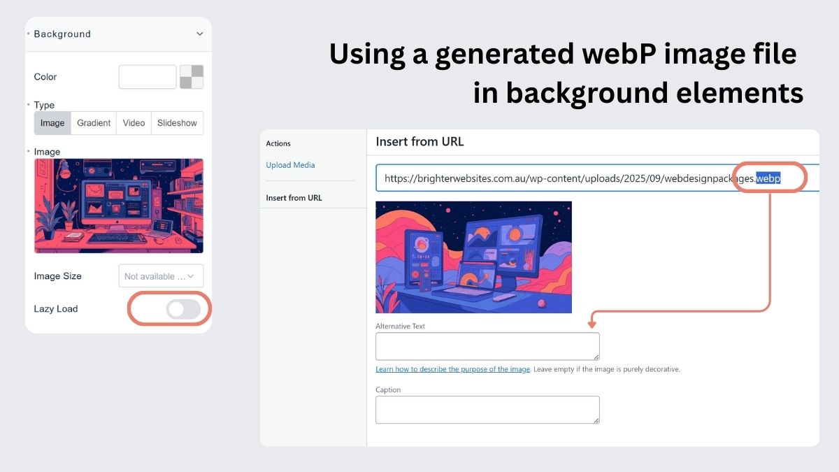 Inserting a webP background image in WordPress