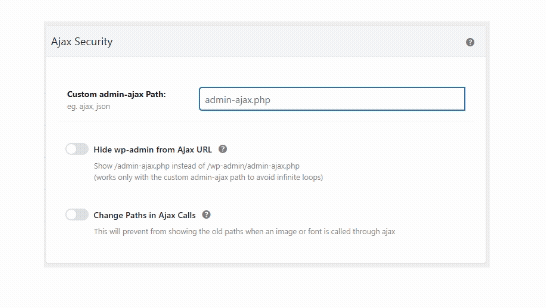 Ajax security settings in admin interface.