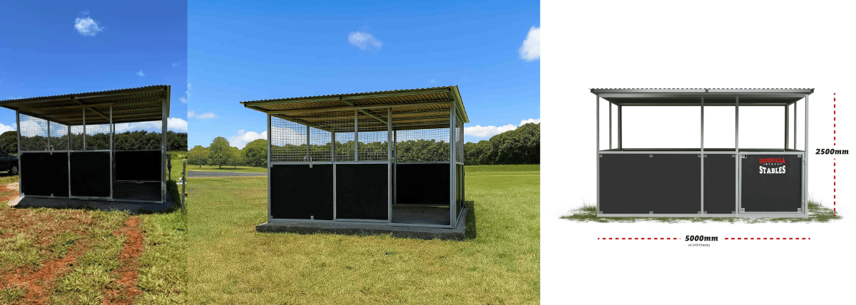 Lockable outdoor horse stable from Brighter Websites designed for pet and equestrian needs, showcasing durable steel structure and secure fencing for horse safety and comfort.