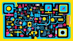 Creative digital illustrations representing innovative web development and digital marketing solutions for brighter websites.