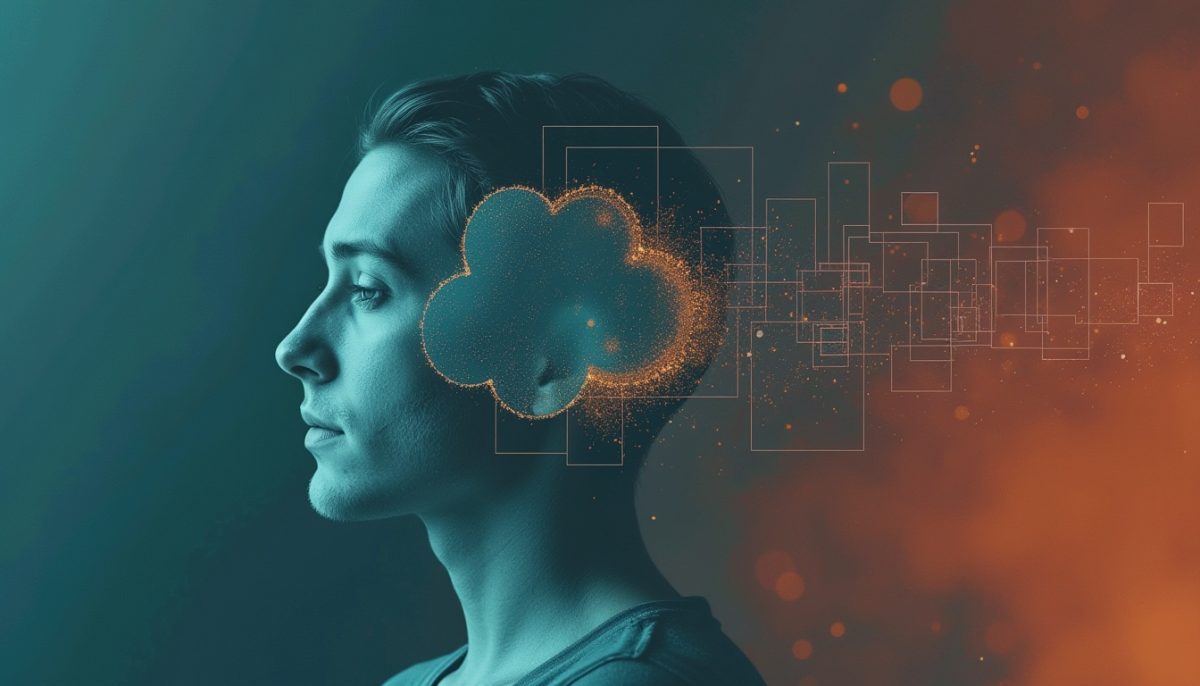 Profile silhouette with digital cloud visualisation