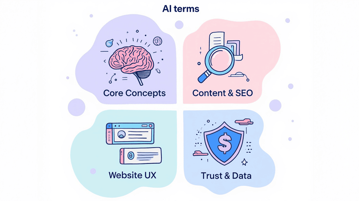 AI terms: concepts, SEO, UX, data.