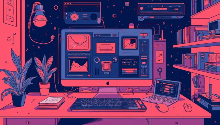 Modern website design workspace with multiple monitors, books, and plants, showcasing professional digital marketing and web development services by Brighter Websites.