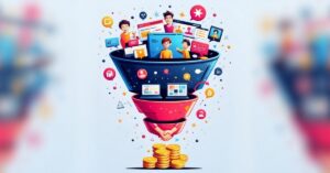 Digital marketing funnel and conversion illustration.