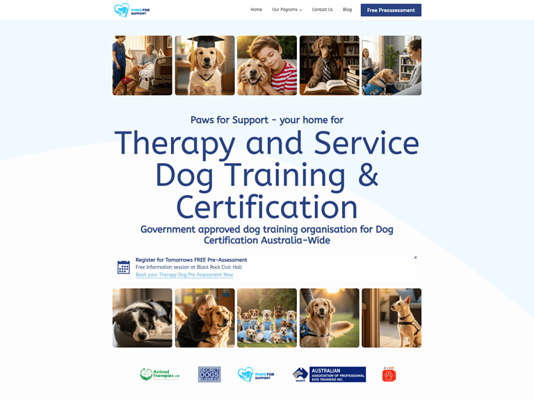 Therapy and service dog training certification Australia-wide