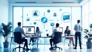 Modern office with people using computers