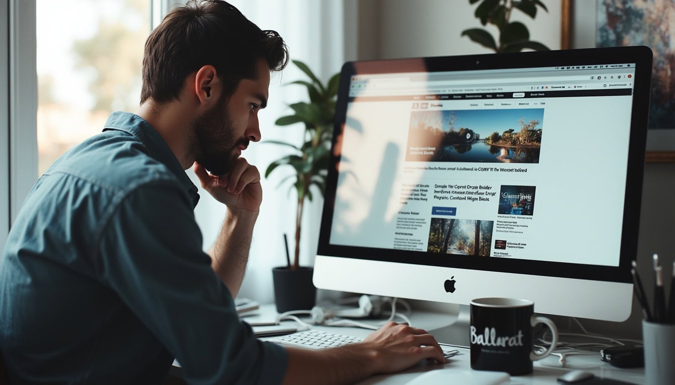 Man browsing news on a computer at home.