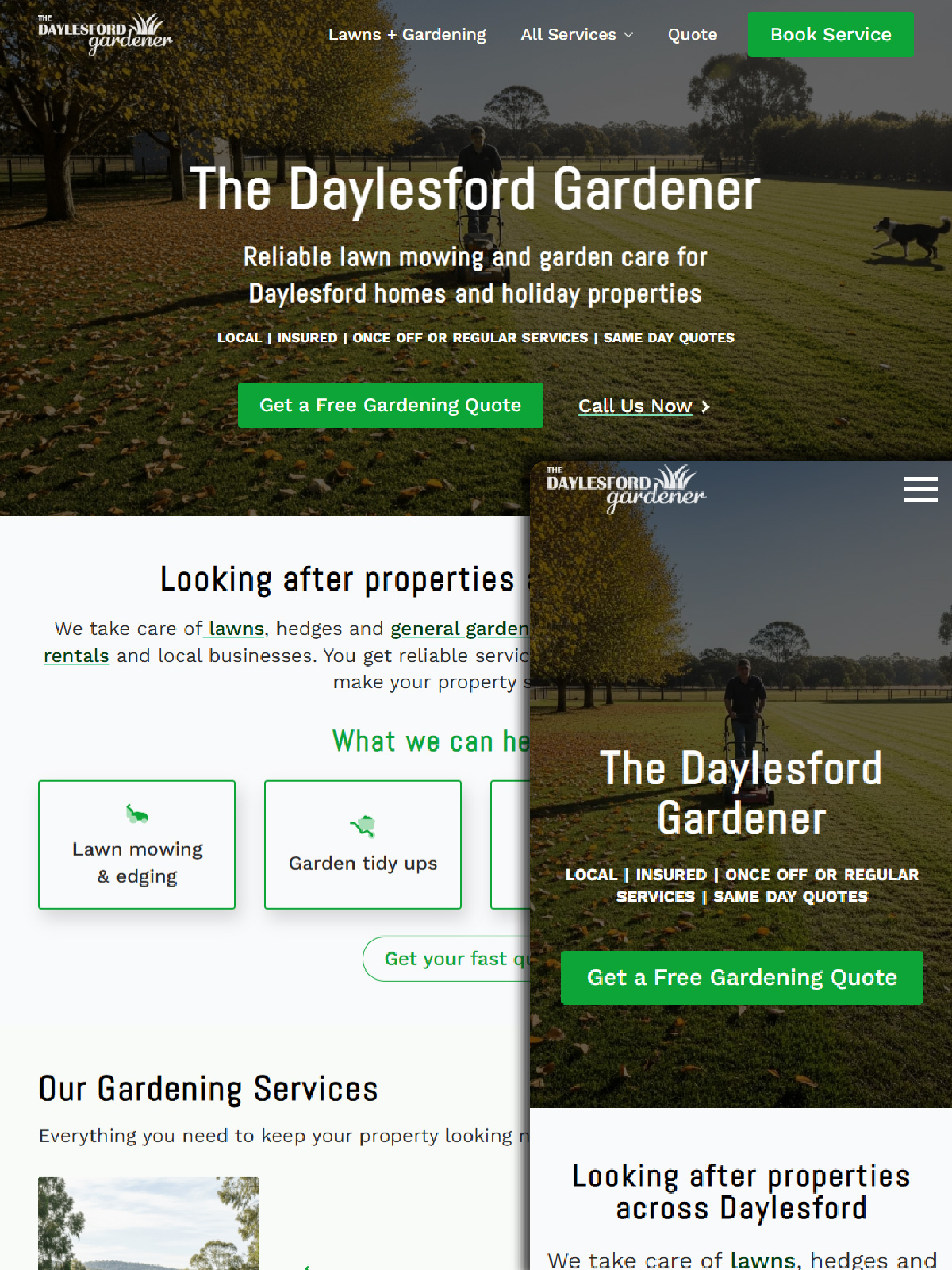 Daylesford Gardener lawn mowing and garden services website