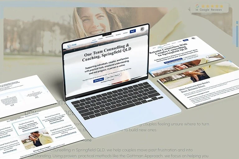 One Team Counselling website displayed on laptop