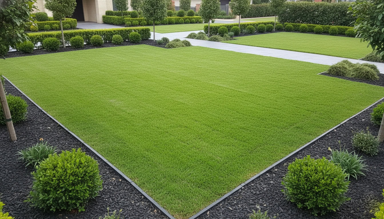 Well-maintained front yard with lush green lawn