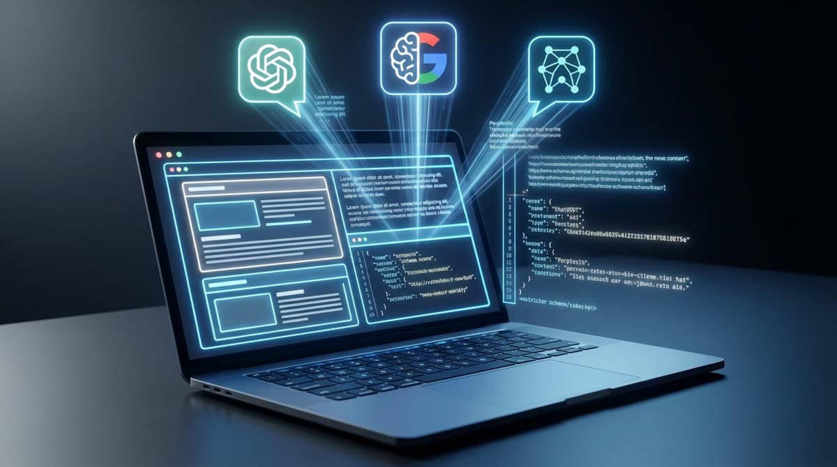 AI systems reading structured website content through GEO-ready formatting and schema markup.