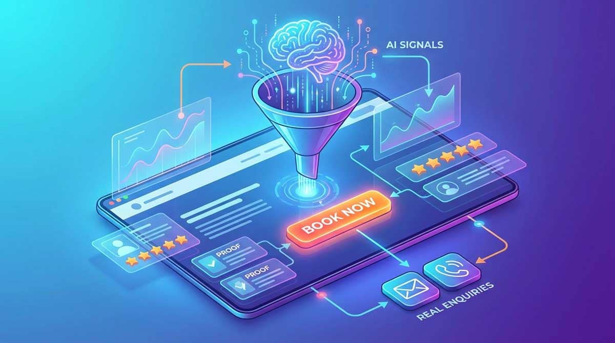 Conversion-focused website turning AI-driven visibility into measurable leads and bookings.