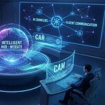 Futuristic AI hub with digital interfaces and data streams