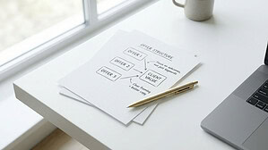 Paper with offer structure diagram on desk
