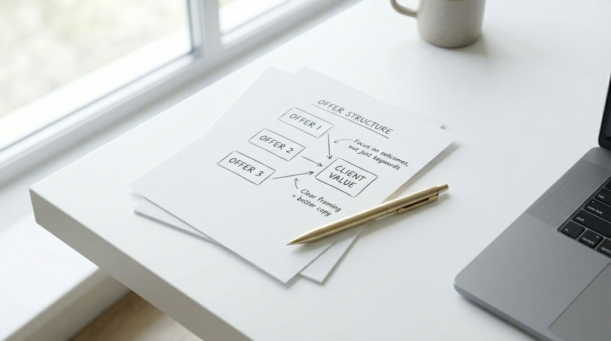 Paper with offer structure diagram on desk