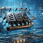 Futuristic SEO engine technology concept illustration