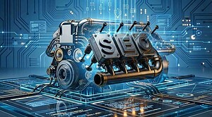 Futuristic SEO engine technology concept illustration