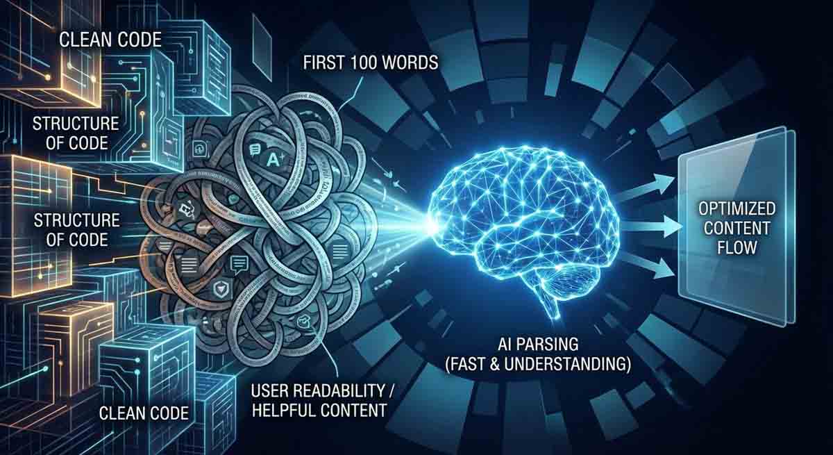 AI parsing clean code for optimised content flow