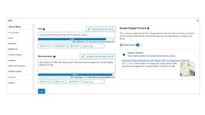 SEO settings panel showing title and meta description options