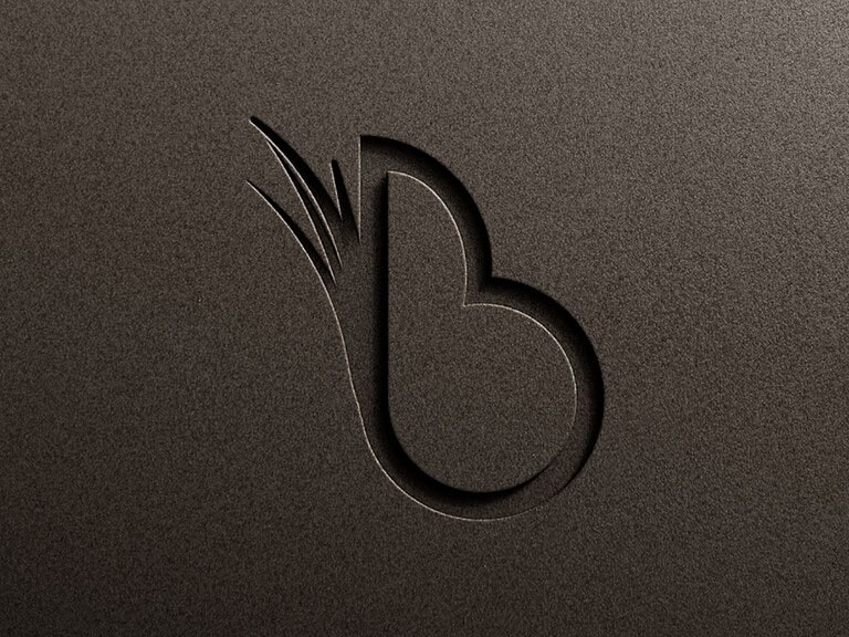 Embossed butterfly logo on textured background