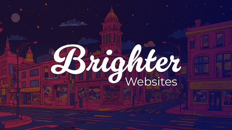 Brighter Websites logo on colourful Ballarat city illustration