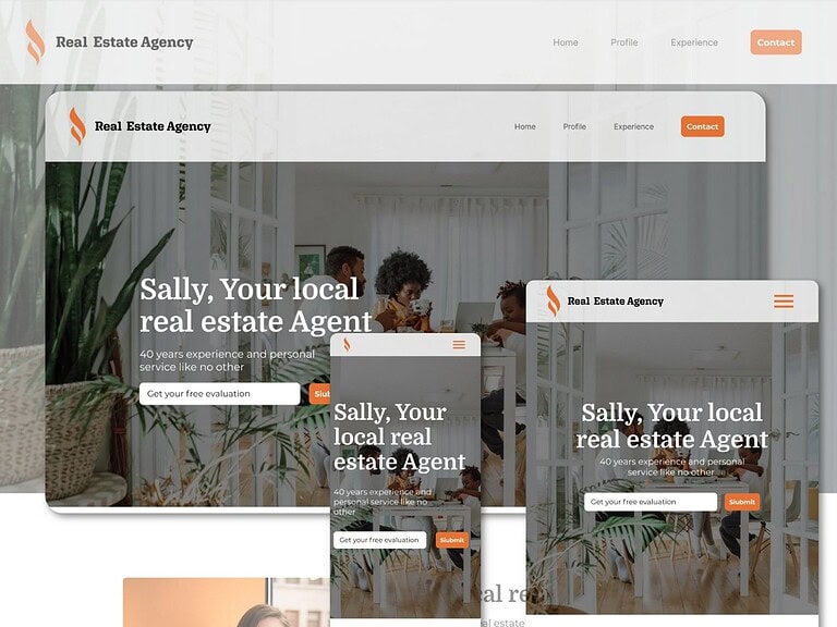 Website Design Real Estate Agency Mock Up Landing Page Design Orange Clean Professional look