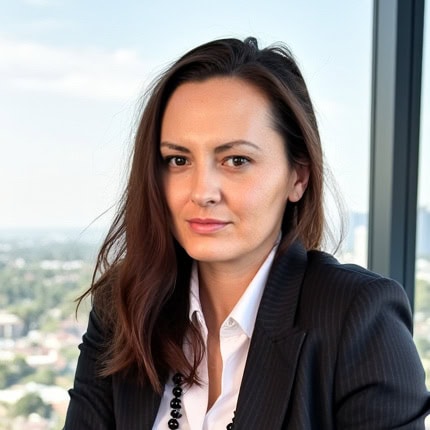Professional woman in office with city view