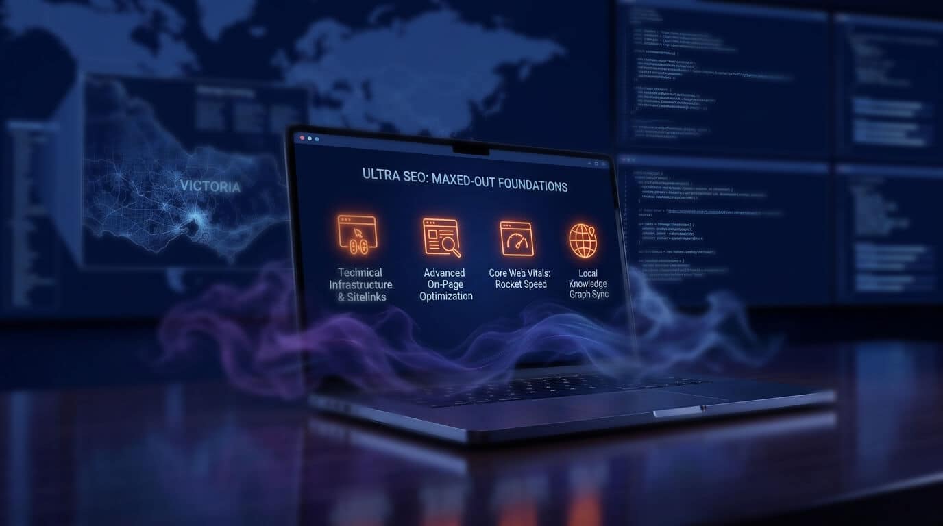 Ballarat SEO specialist reviewing search ranking strategy on screen, combining AI-forward technical SEO with onsite content optimisation